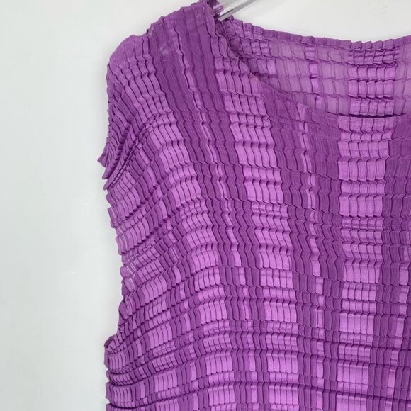 Issey Miyake Purple Pleated Round-Neck Top Size 2 Polyester Made In Japan NWT - Picture 6 of 7